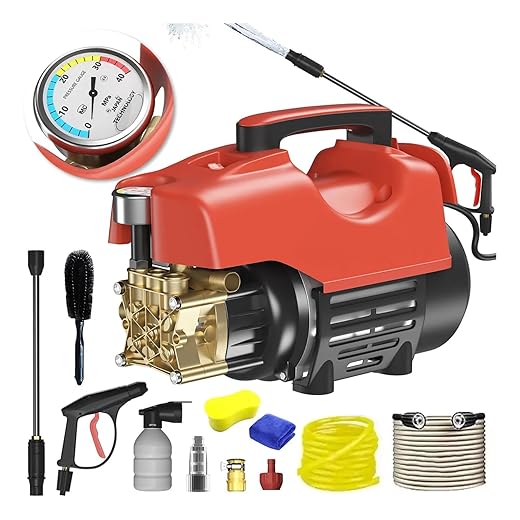 Lavadora de Alta Pressão 800W 2200PSI para Carros e Superfícies - Kit Completo com Mangueira 10m, Pistola, Espuma e Acessórios (IPX, Alumínio,Vermelho)