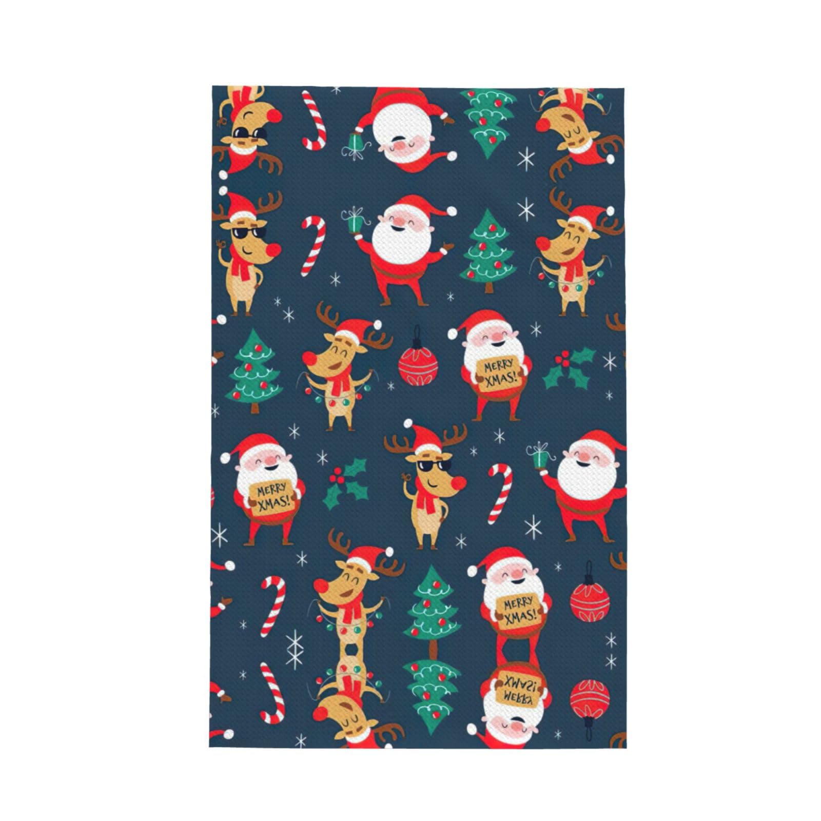 Xxahnbm Black Santa Claus Christmas Print Waffle Kitchen Towel,Absorbent Hand Towel