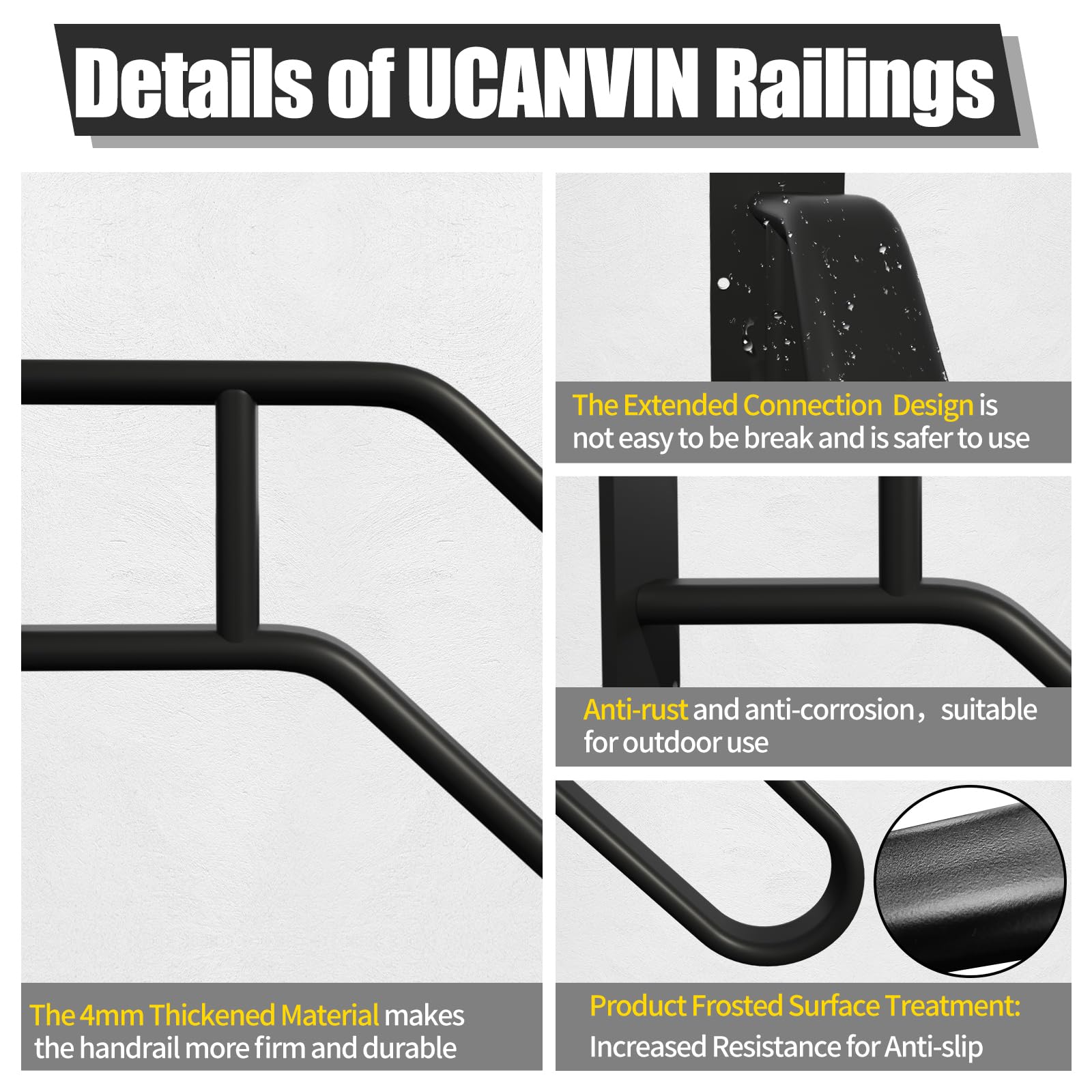 Handrail For Outdoor Steps, Wall Mounted Grab Bar For Garage Proch Steps, Stair Railings For 1-3