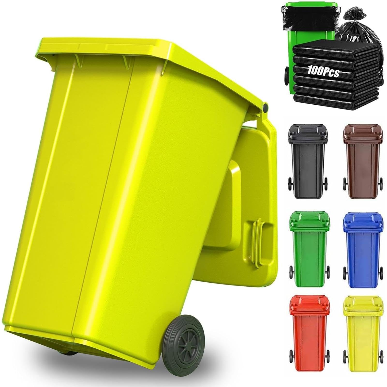 VITIWEDTY Large Outdoor Trash Can with Wheels & Lid, 18/22/27/53 Gallon Heavy Duty Garbage Can for Patio, Backyard, Deck (Yellow 22 Gallon)