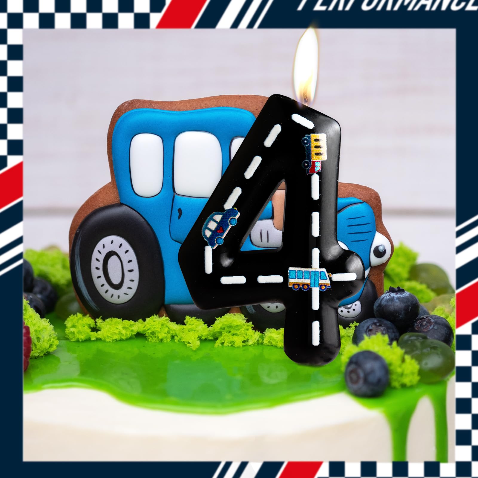 Vela Infantil Tematica Vela Cumpleaños Número 3 - Tema Coche Carreras,  Blanco/Negro A Cuadros Vela Cumpleaños Coche Carreras, image size:1600x1600