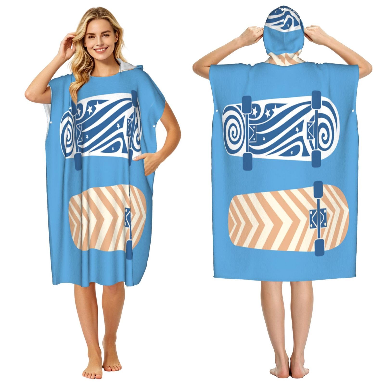 DTHKJNLSF Two Skates Adult Hooded Beach Poncho Towel