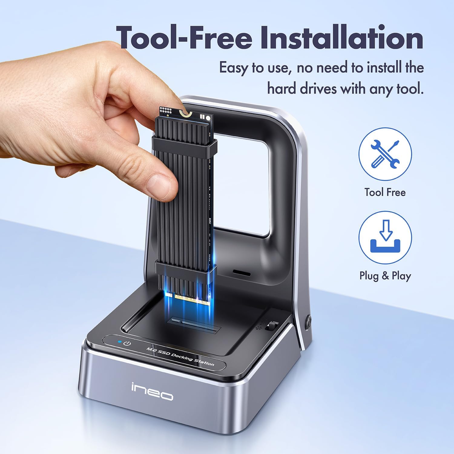ineo Tool-Free USB 4.0 M.2 NVMe SSD Docking with Built-in Cooling Fan - Compatible with Thunderbolt 3/4 & USB 4/3/2 [2628 40G]