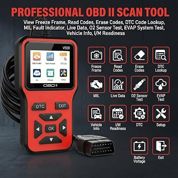 OBD2 Car Diagnostic Scanner, Diagnostic Machine for All Cars Since 1996, V500 Check Engine Light Code Scanner Tool with Reset, Dtc, Data Stream, I/M Readiness