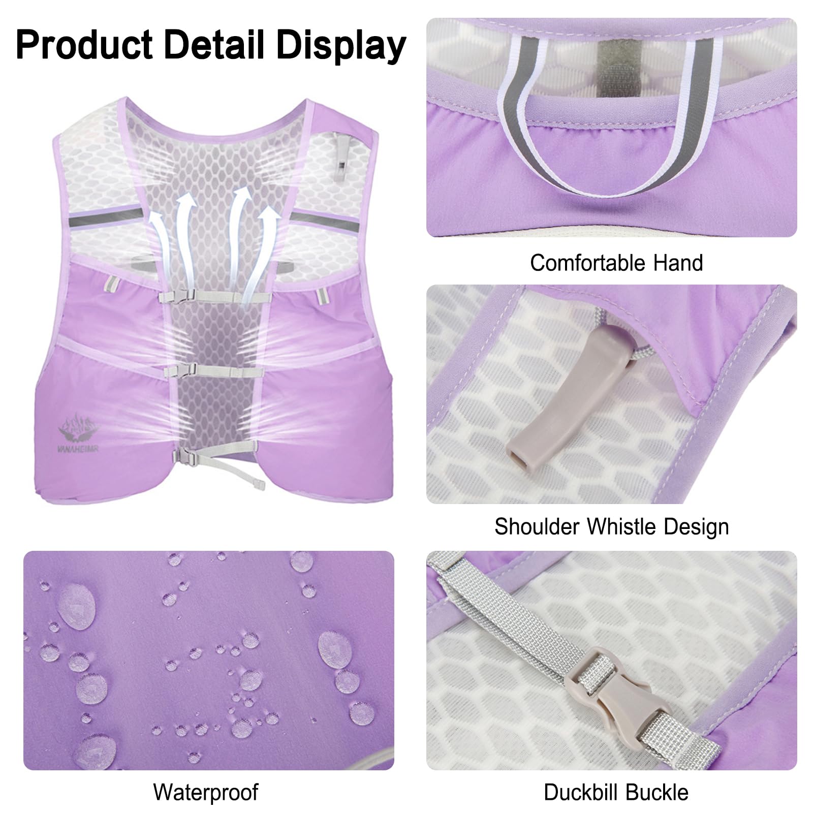 Gilet de Course 5L Léger Gilet Hydratation Réfléchissant Sac à Dos Respirant Sac à Dos d'Hydratation Ajustable pour Hommes Femmes Trail Running Marathon Violet