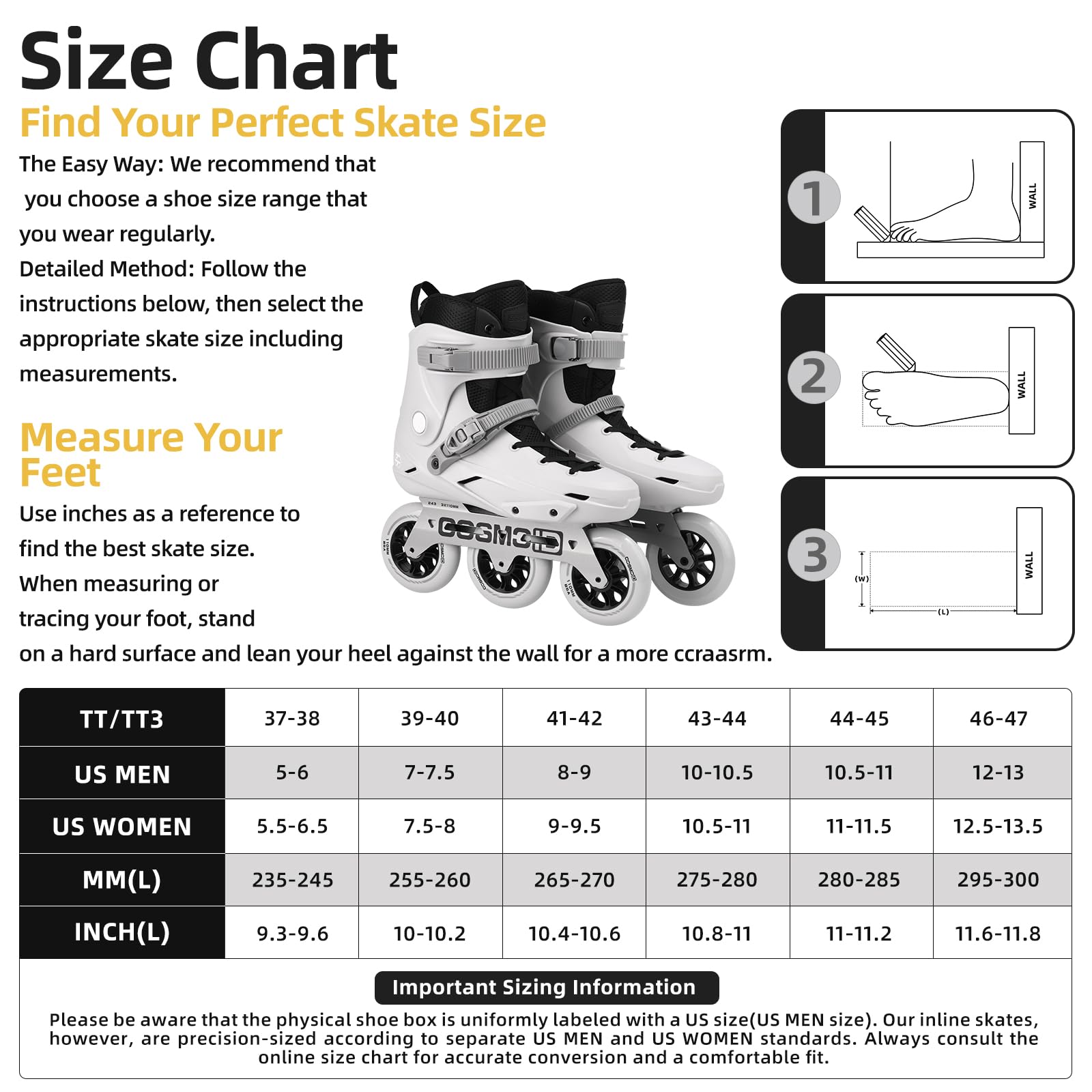 TT/TC/TT3/MOVE Pattini in linea per donna e uomo, lame per pattini a rotelle per adulti uomo e donna, lame per pattini a rotelle professionali per fitness unisex