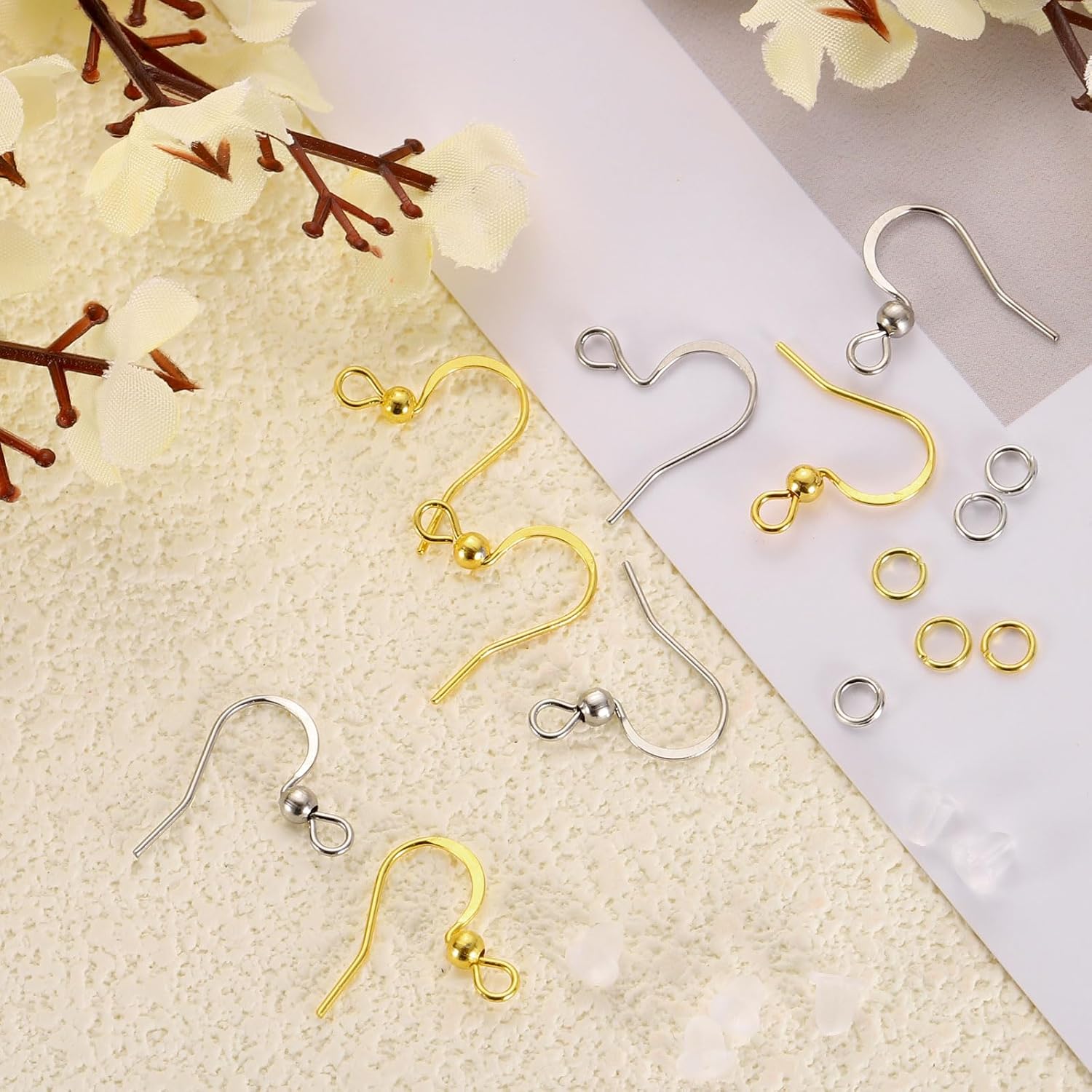 uxcell 160Pcs Stainless Steel Fish Earring Hooks, French Earring Hooks Ball Dot Ear Wires with Jump Rings and Clear Silicone Earrings Backs for DIY Jewelry Making, Silver - Image 5