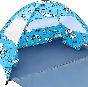 Barraca de praia Ocean World para crianças e família | Proteção contra sol 3-4 pessoas | Proteção UV UPF 50+ | Cabana de dossel à prova d'água PU800 | Barraca para praia ou acampamento