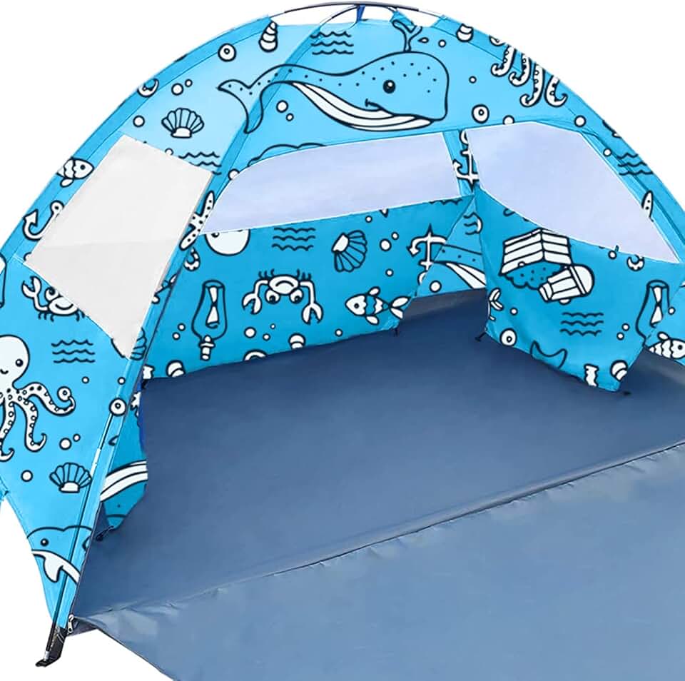 Barraca de praia Ocean World para crianças e família | Proteção contra sol 3-4 pessoas | Proteção UV UPF 50+ | Cabana de dossel à prova d'água PU800 | Barraca para praia ou acampamento