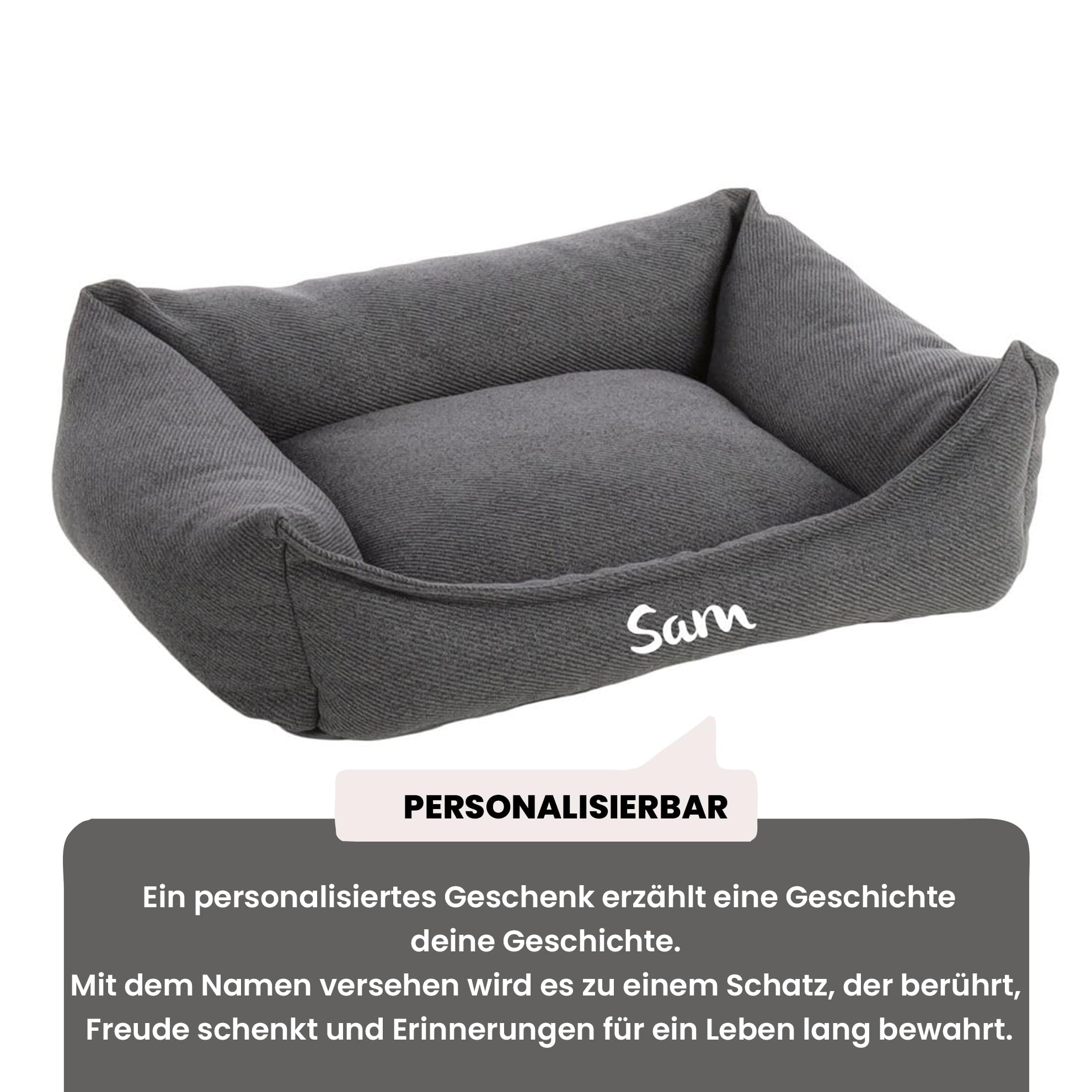 Personalizable Cama para Perros Baldar L Gris Oscuro – Espuma viscoelástica & Funda Lavable – Base Antideslizante – para Perros Grandes – Personalizada con Nombre – Petslino