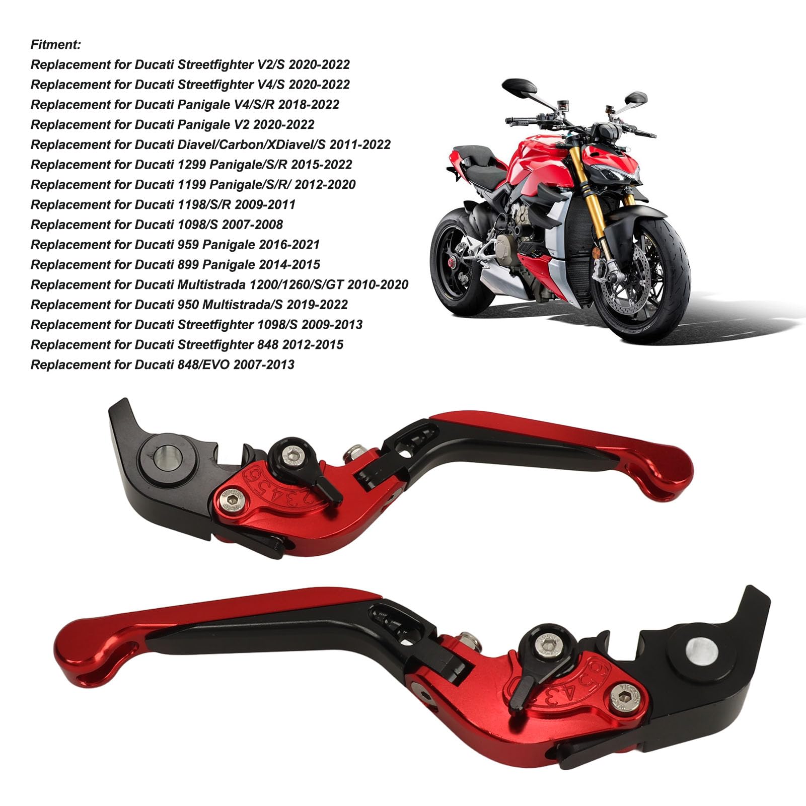 Levier de Frein D'embrayage de Moto, Leviers Pliants Réglables de Remplacement pour Streetfighter V2 (rouge)