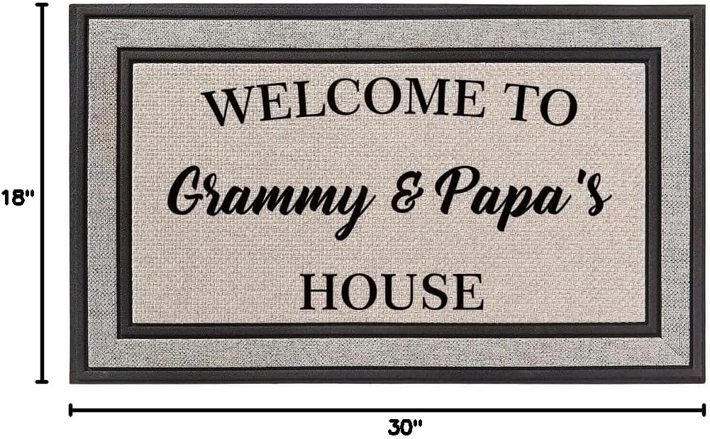 Daylor Outdoor Indoor Doormat 18" x 30" Gray/Beige/Black Rubber Backed Door Mat Welcome to Grammy and Papa's House Grandma Grandpa Grandparents Grandmother Grandfather