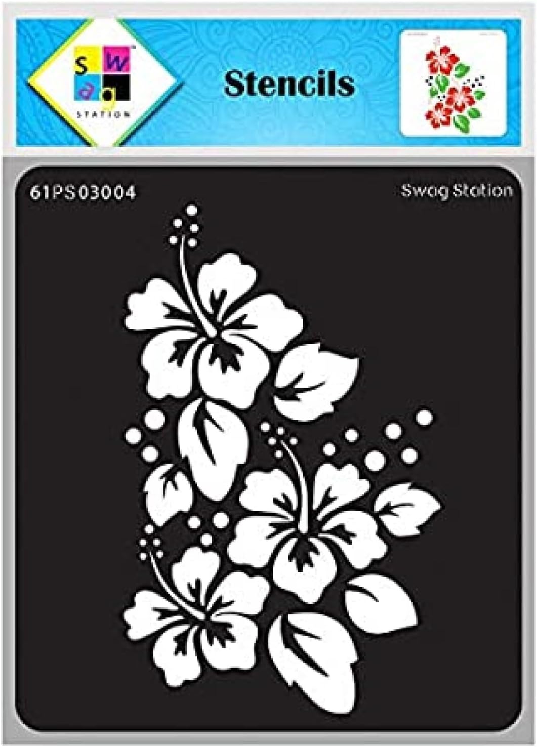 SWAGSTATION Stencil for Art and Craft Painting -Hibiscus, Leaves, Flower Stencils - (6x6 inch) Reusable Template, Mixed Media, DIY Albums, Scrapbooking, Home Décor, Sketching, Clothers