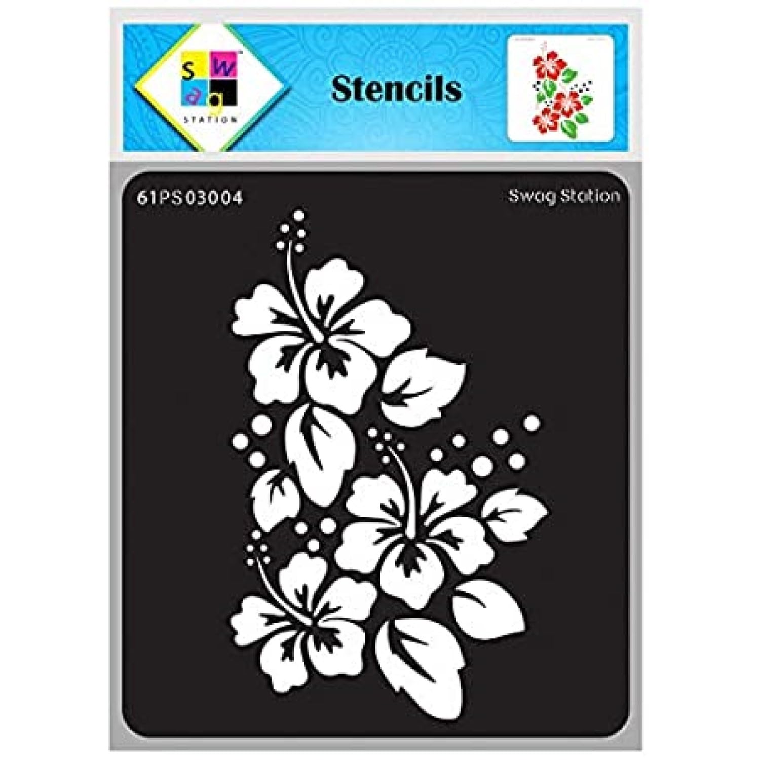 SWAGSTATION Stencil for Art and Craft Painting -Hibiscus, Leaves, Flower Stencils - (6x6 inch) Reusable Template, Mixed Media, DIY Albums, Scrapbooking, Home Décor, Sketching, Clothers