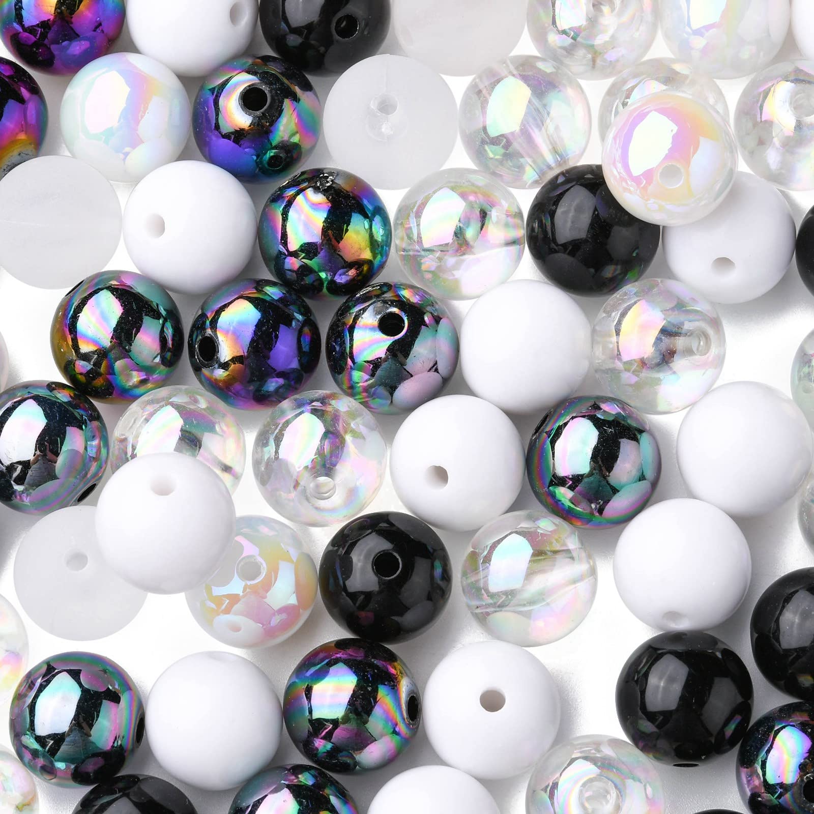 DanLingJewelry 100Pcs 15mm AB Color Round Beads White & Black Acrylic Beads for Jewelry Making