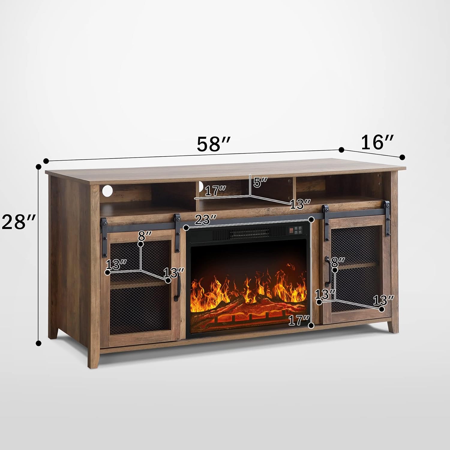 ENSTVER Fireplace TV Stand up to 65",Media Storage Electric Fireplace tv Stands for Living Room (Rustic Oak)