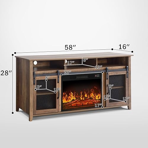 Miniatura 2 de ENSTVER Soporte de TV para televisores de hasta 55 pulgadas con chimenea eléctrica incluida, consola de televisión de almacenamiento multimedia para