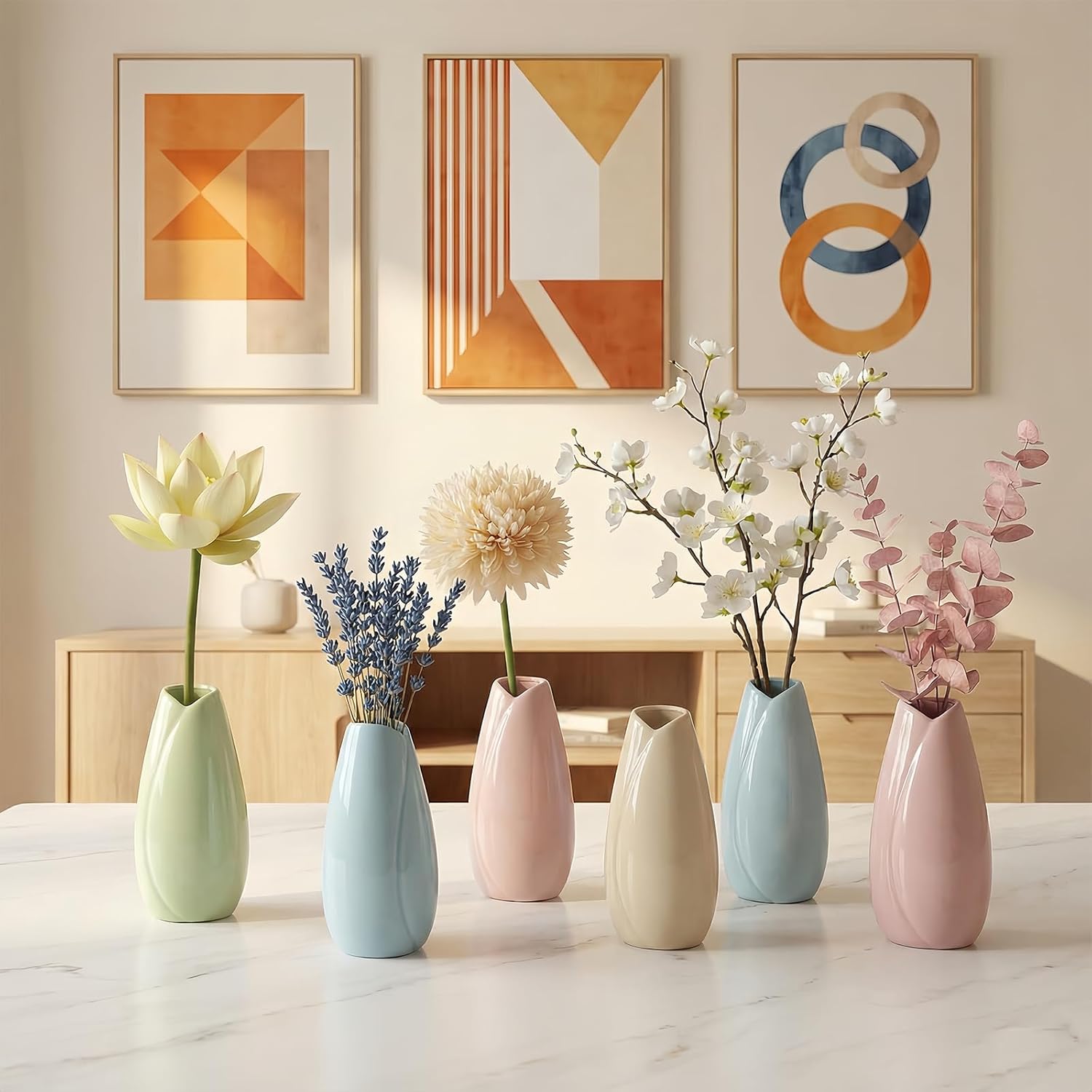 Ceramic Pink Small Vase, Minimalist Style Flower Vase for Bedroom, Living Room, Dining Table, Bookshelf, Mantel and Centerpieces - Image 6