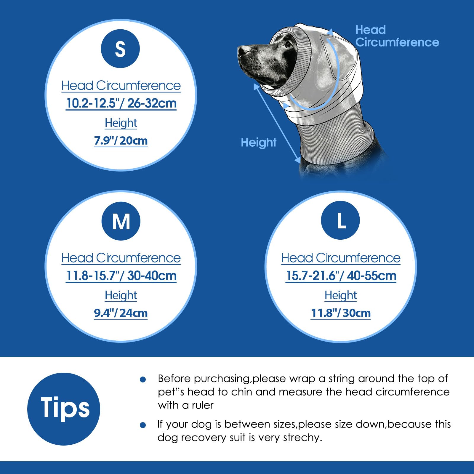 SUNFURA No Shake Ear Wraps for Dogs, Adjustable Dog Ear Cover with SoundProof Pads, Anxiety Relief Pet Ear Muffs Noise Protection Dog Calming Hoodie for Hematoma, Grooming, Fireworks, Thunder, Blue M — view 5
