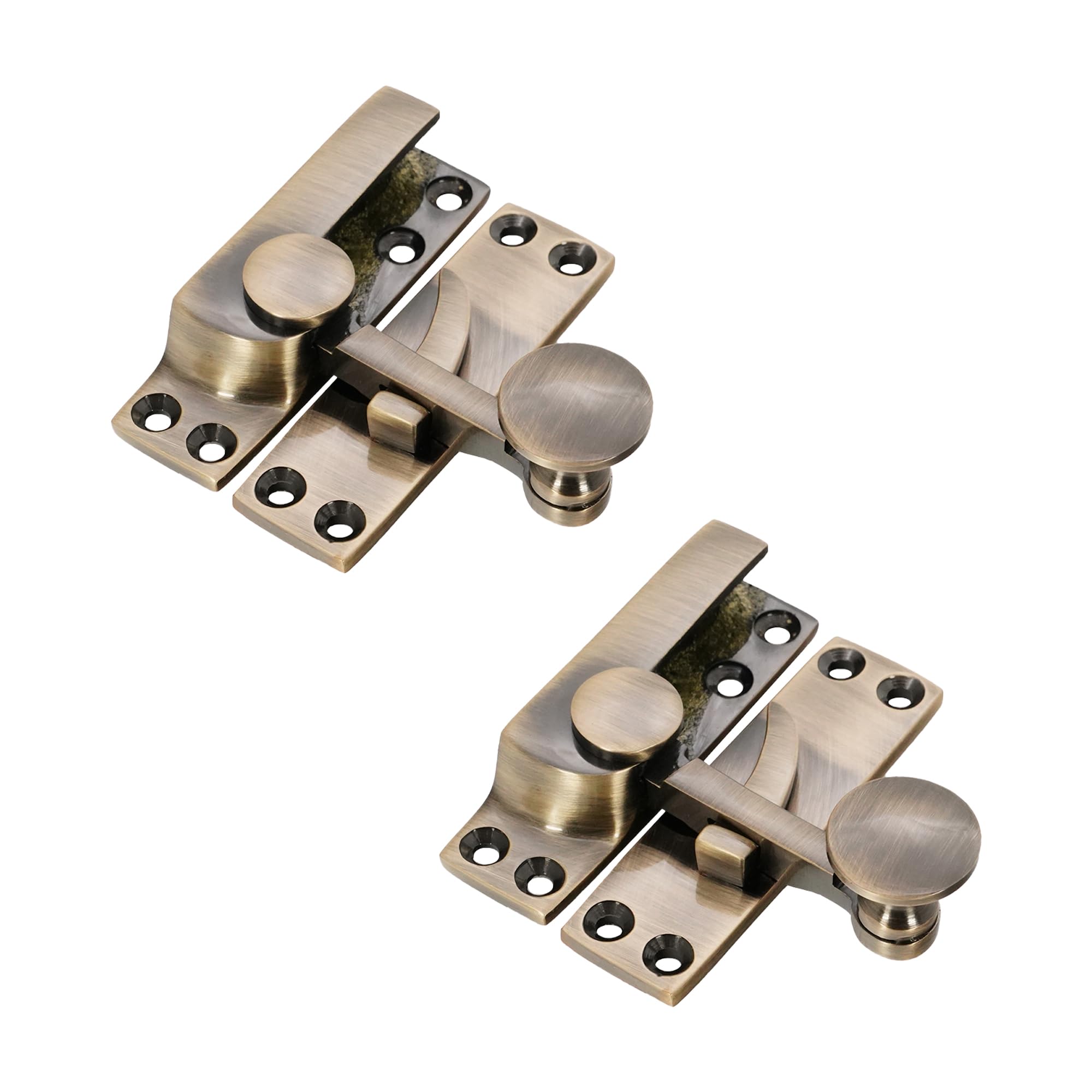 Pack of 2 Victorian Sliding Sash Window Catch Quadrant Arm Latch Fastener Brass/Chrome/Antique (Antique Brass)