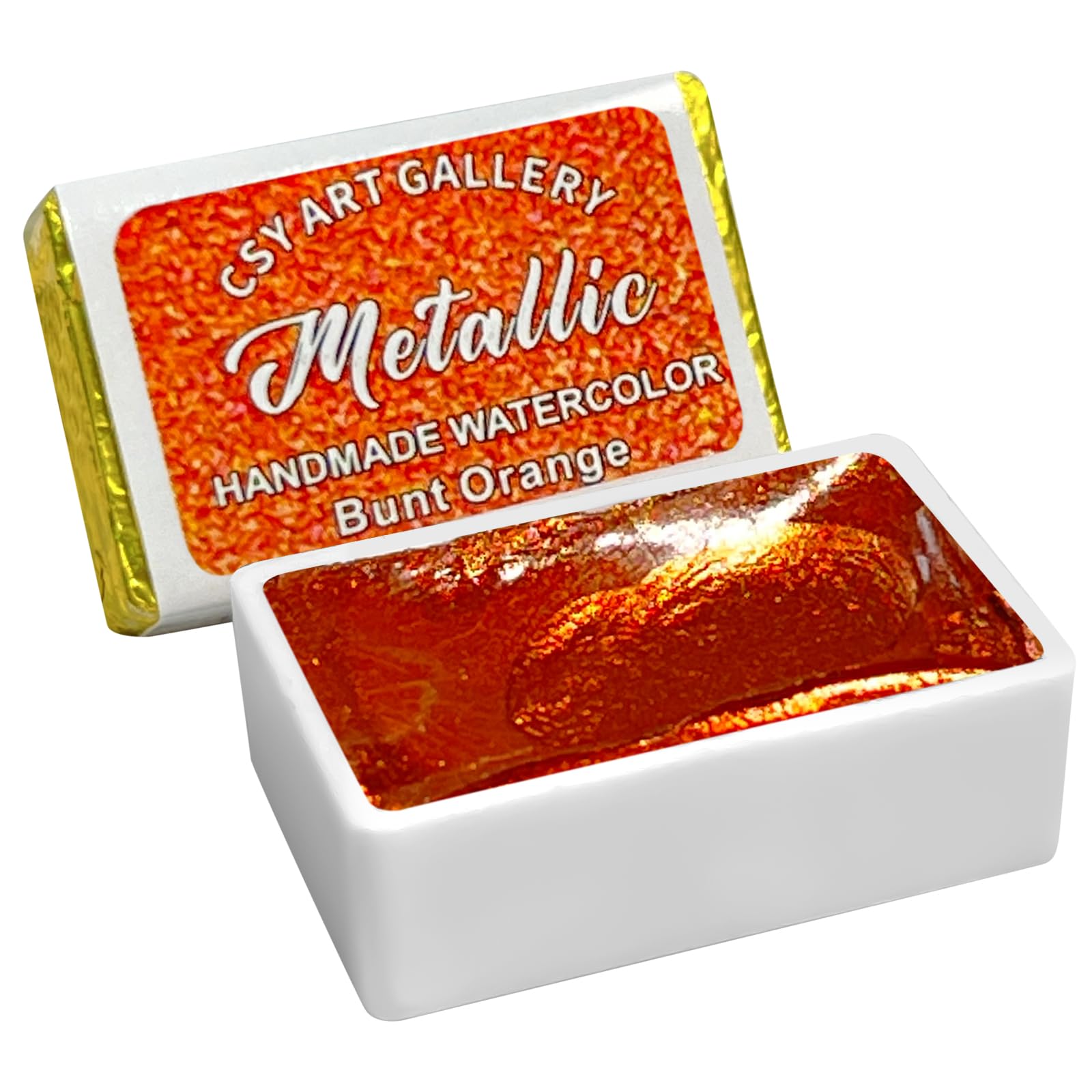 Peinture aquarelle métallique faite main Or brillant Mica Peinture à paillettes Aquarelle complète (Orange vif)