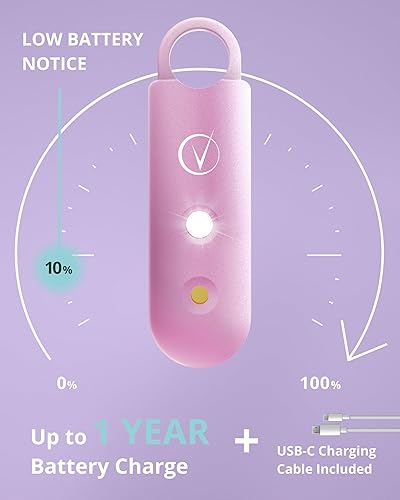 Miniatura 46 de Vantamo Alarma personal para autodefensa con aviso de batería baja, luz estroboscópica y extra fuerte de 130 dB doble altavoces, juego de llaveros