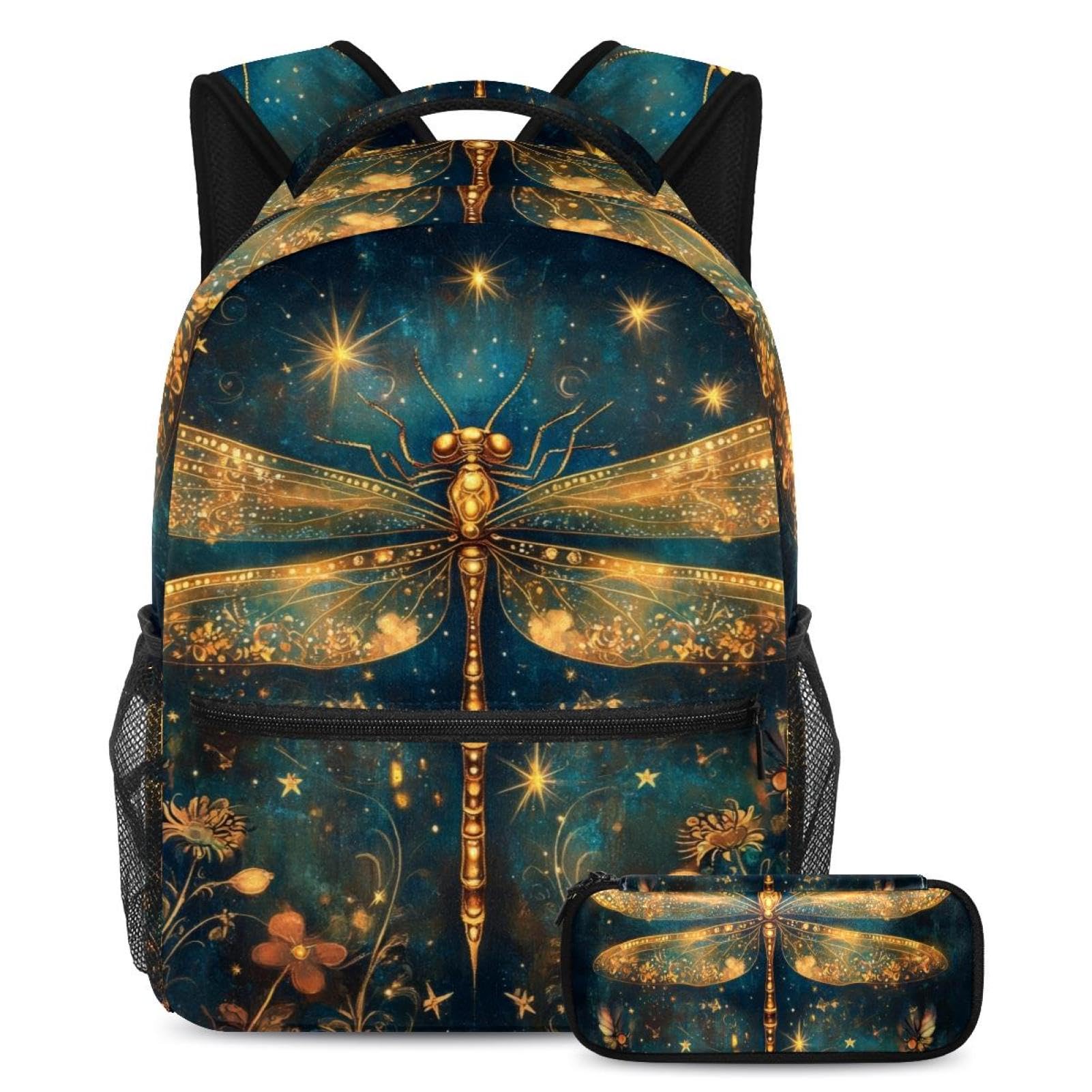 Sac à dos libellule dorée ensemble 2 pièces cadeau de rentrée idéal