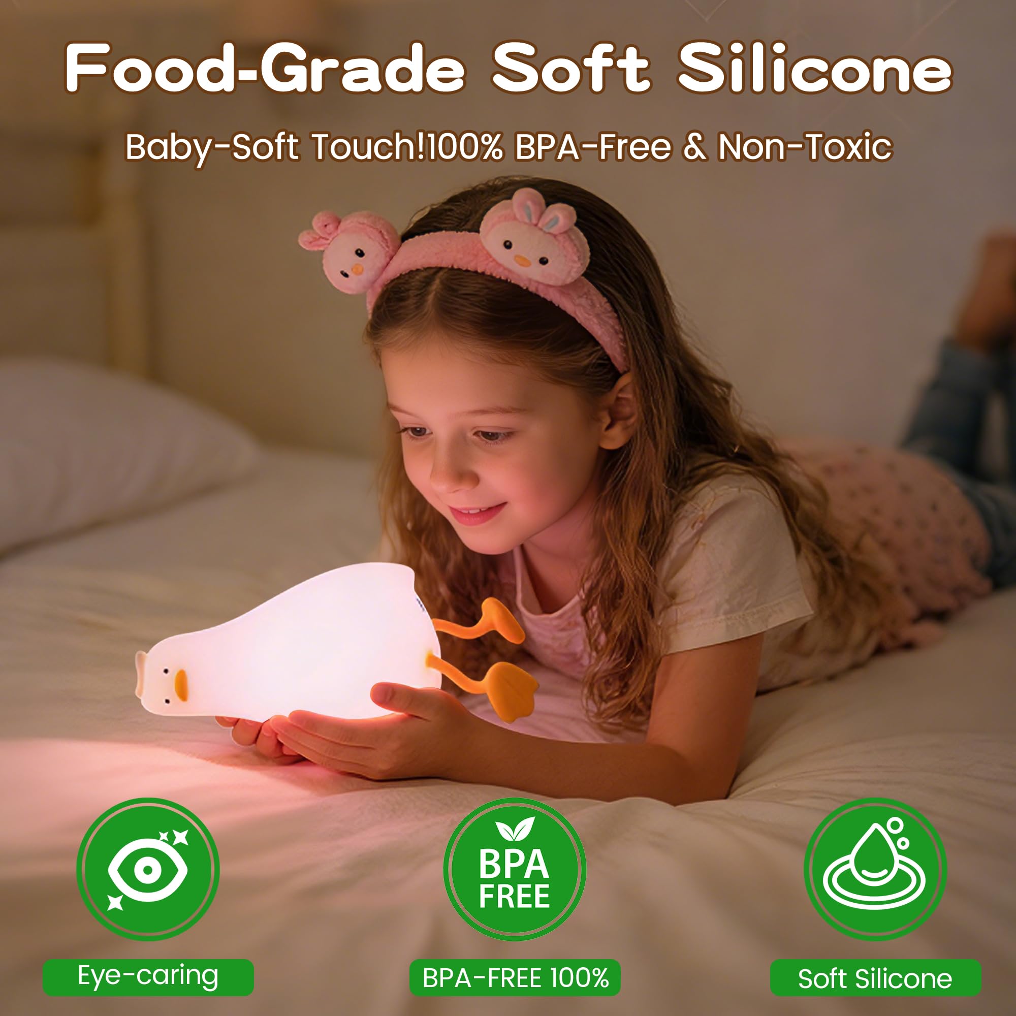 FAMIDUO Luce Notturna Bambini Papera con Cambio Colore, Controllo APP/Tocco, con Regali in Scatola Cieca, Divertente Lampada Silicone di Paperella Sdraiata, Luce Notturna Neonato, Bebe Regalo