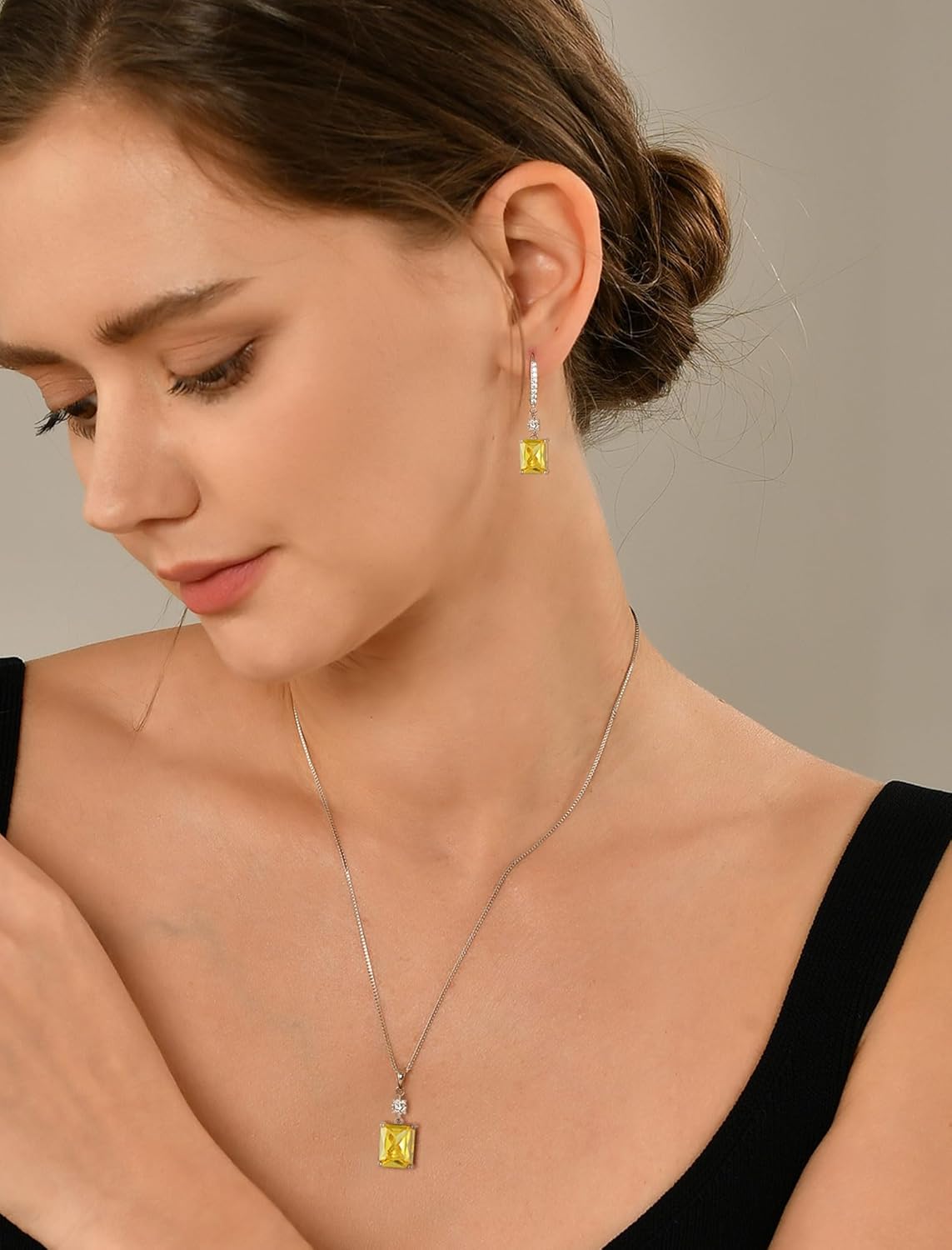 YL Princess Emerald Cut Dangle Earrings for Women, Solid 925 Sterling Silver 18K White Gold Plated Square Birthstone Halo Leverback Jewelry Gifts