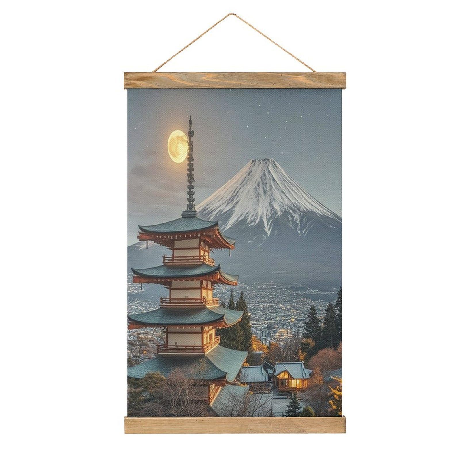 VstaDank Yokohama Moon Poster with Wooden Frame Hanger Art Painting Wall Decor Poster Wall Hanging Wooden Frame 13x20 Wood Poster Hanger for Photo Picture Art Canvas Print Artwork