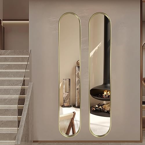 Miniatura 7 de Espejo ovalado dorado de longitud completa, espejo de pared de cápsula estrecha, espejo largo con marco de metal para entrada, pasillo, sala de