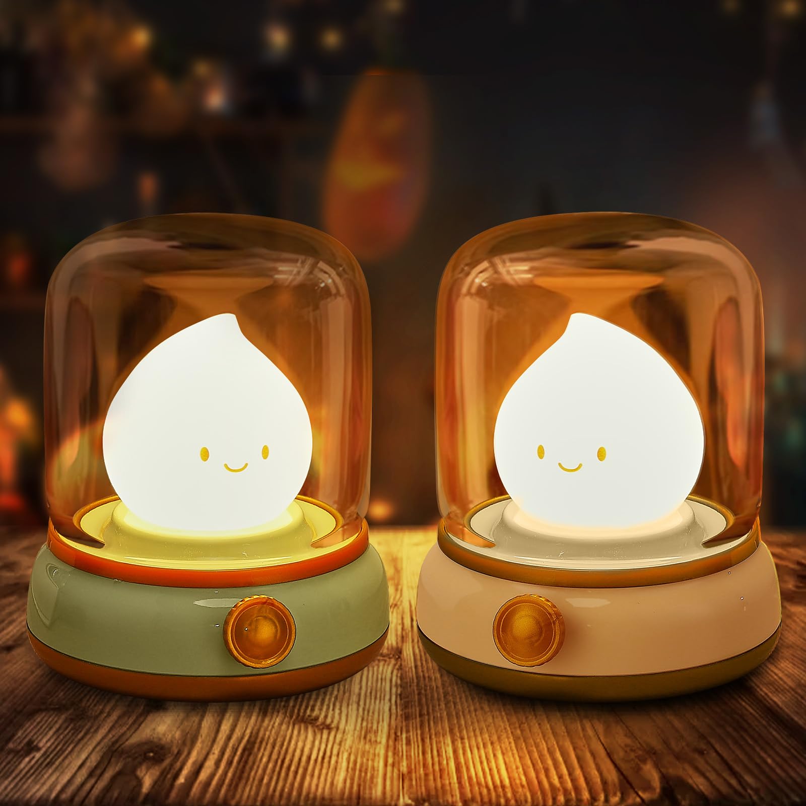 2Pack Ghost Campfire Night Light, Small Cute Kerosene Bedside Lamp, 2 Modes Dimmable Warm Night Lamp with Timer, Rechargeable Battery Night Light for Baby Nursing/Kids Sleep Aid/Camping/Party/Decor