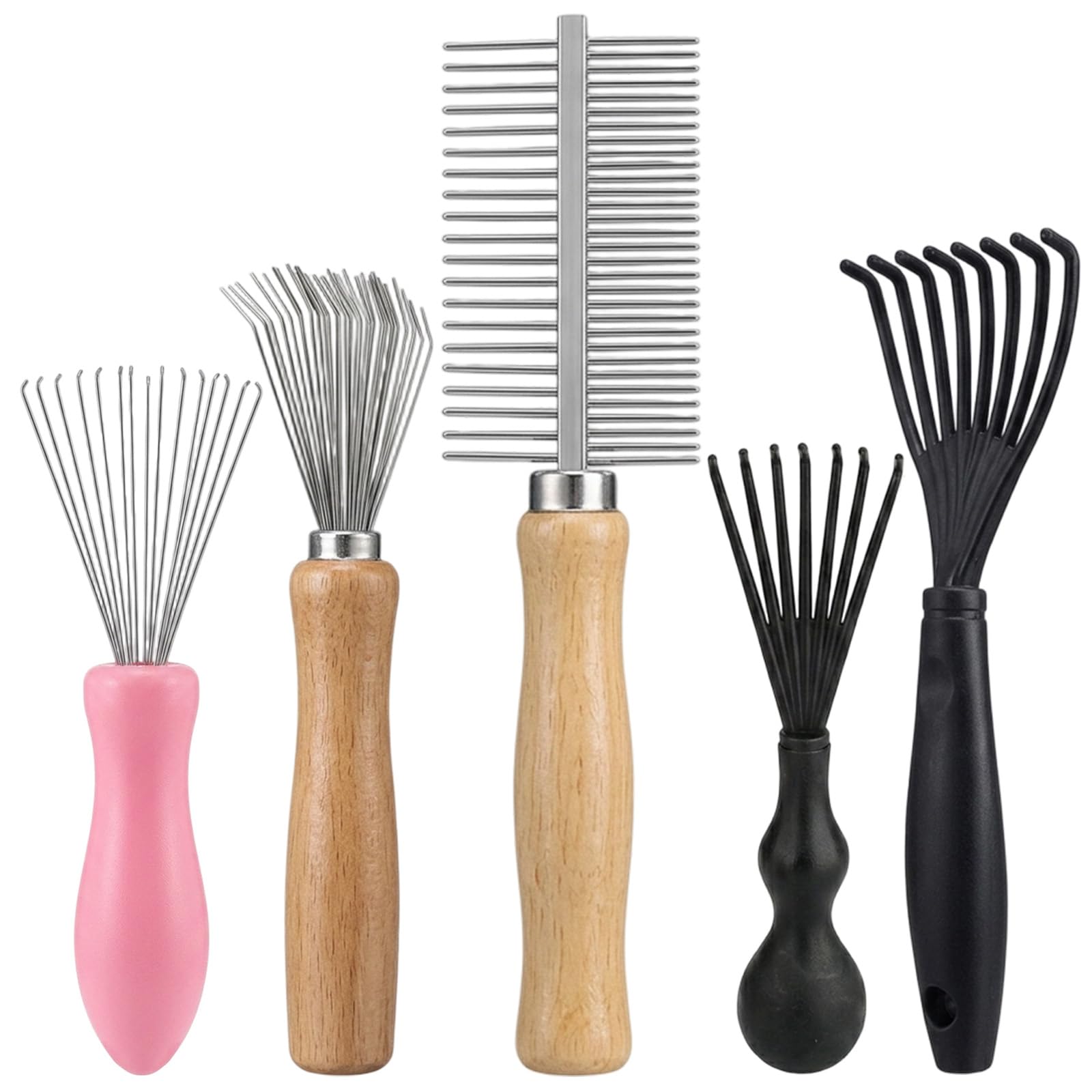 5PCS Hairbrush Cleaner Set, Hair Brush Cleaning Tool with Wooden Handle, Comb Cleaner Tool Set for Daily Hairbrush Cleaner Tool Maintenance, Salon Equipment Cleaning