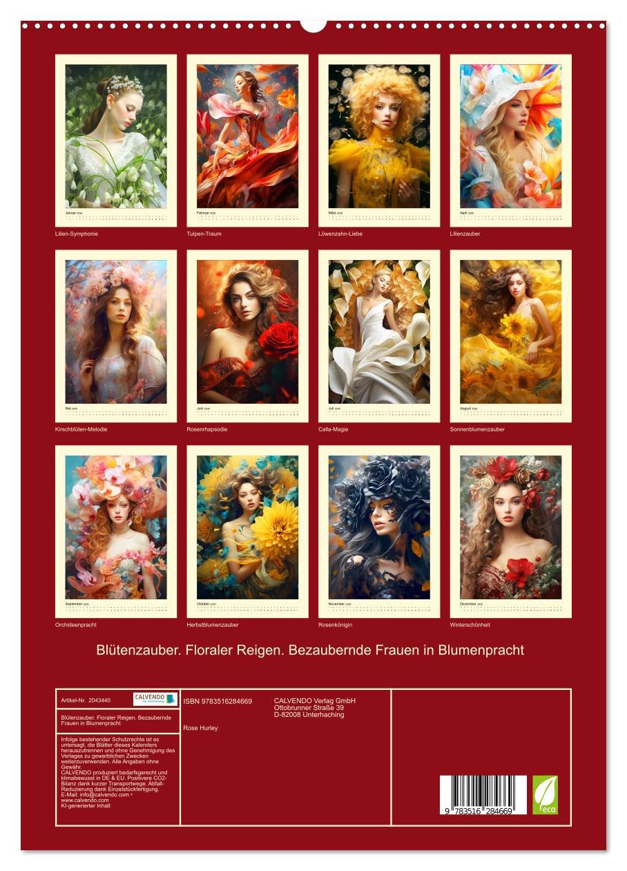 Blütenzauber. Floraler Reigen. Bezaubernde Frauen in Blumenpracht (hochwertiger Premium Wandkalender 2026 DIN A2 hoch), Kunstdruck in Hochglanz: ... Ode an die Naturschönheit (CALVENDO Menschen)