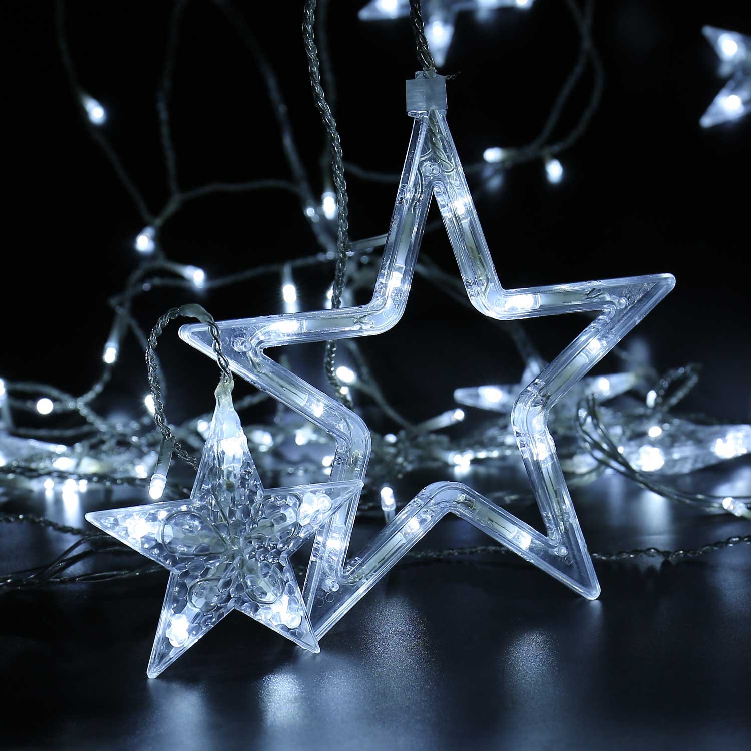 iShabao Christmas Star Curtain Lights, 138 LED Curtain Fairy Lights with 12 Stars - Image 2