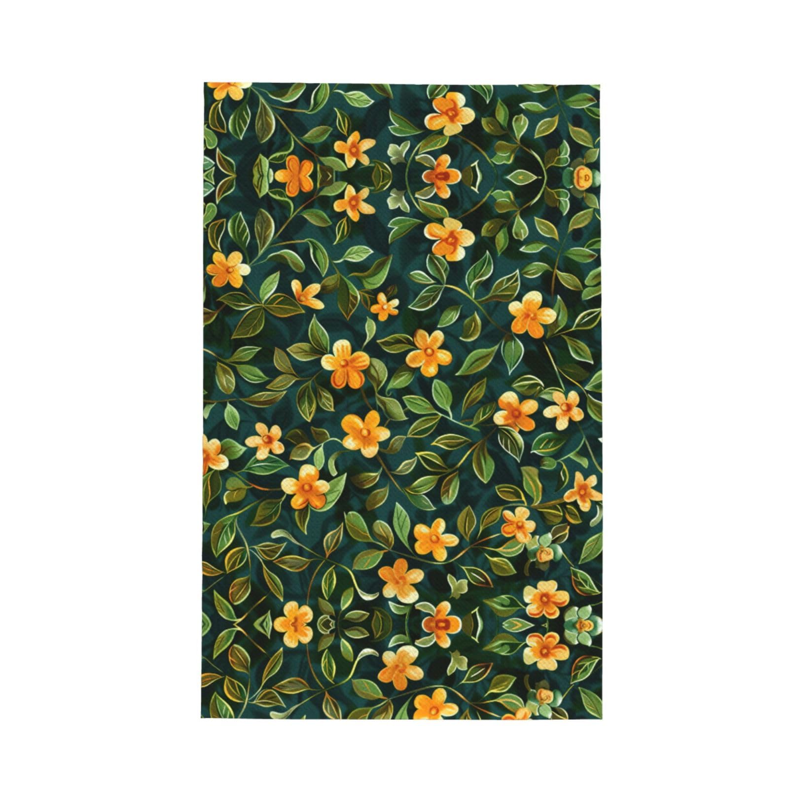 Xxahnbm Black Gorgeous Orange Flowers Print Waffle Kitchen Towel,Absorbent Hand Towel