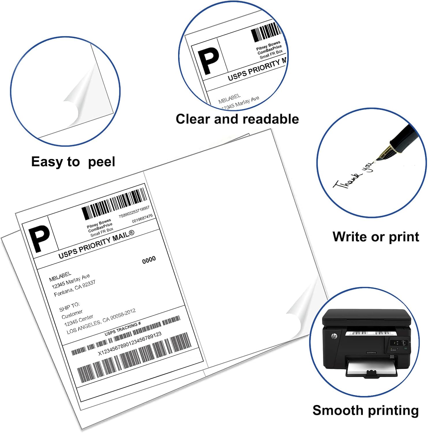 1000 Labels Half Sheet Shipping Labels, 8.5" x 5.5" Adhesive Sticker Papers, Half Page Self Adhesive Mailing Label for for FBA, Packages and Mailings, 500 Sheets