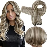 Vista 16 de Full Shine Extensiones de cabello humano de 22 pulgadas para coser, castaño a rubio miel, mezcla de rubio platino, 3.70 oz