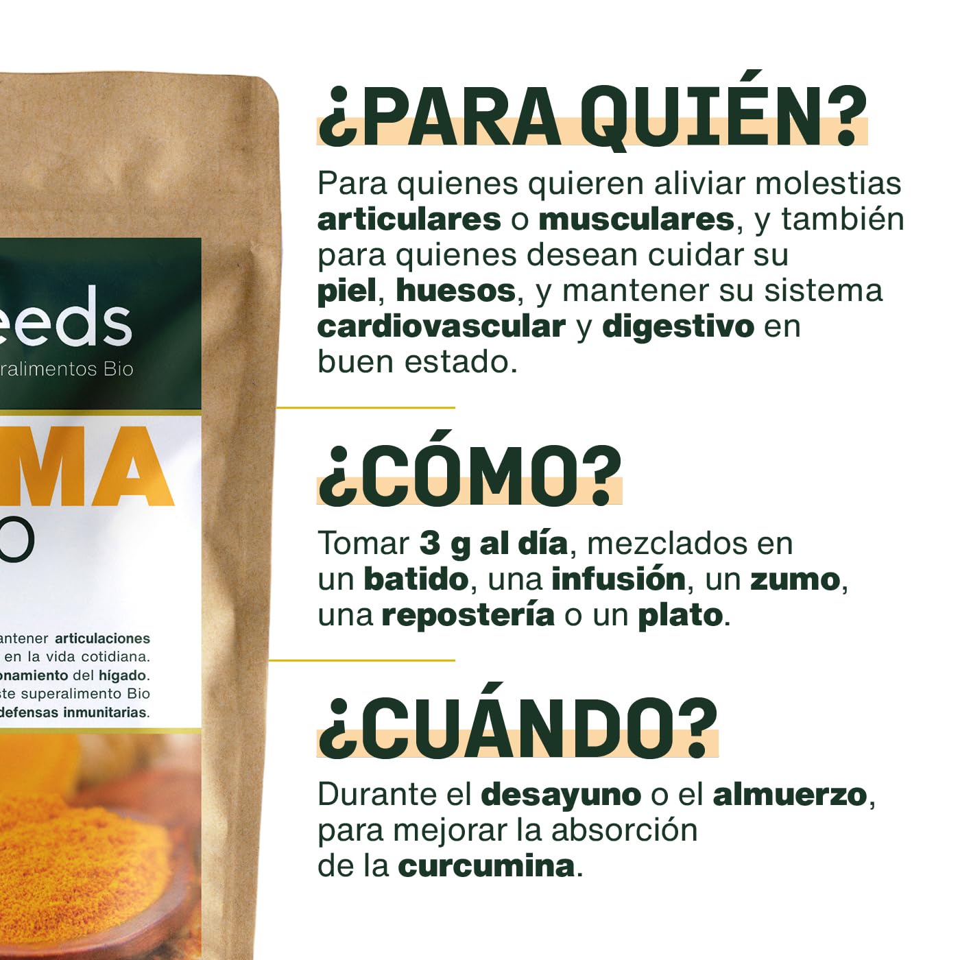 Cúrcuma en polvo Bio 200G | 100% Raíces de Cúrcuma Orgánica con Curcumina | Articulaciones, Digestión | Para Comidas, Golden Latte | Primera Calidad