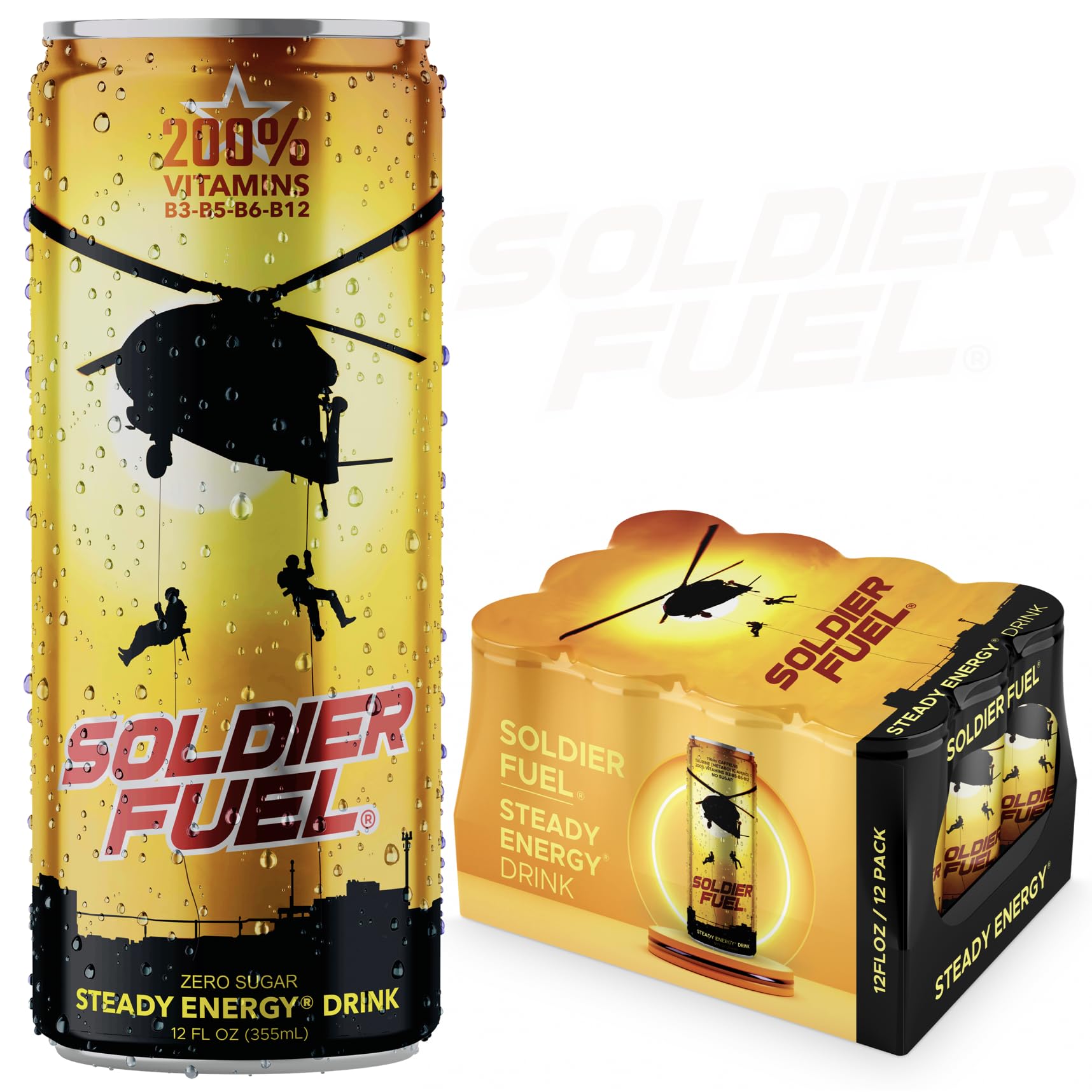 SteadyEnergy drink | Caffeine + Extra B Vitamins + Taurine + G-Tone + Inositol | Sugar Free | 12 fl oz (pack of 12)