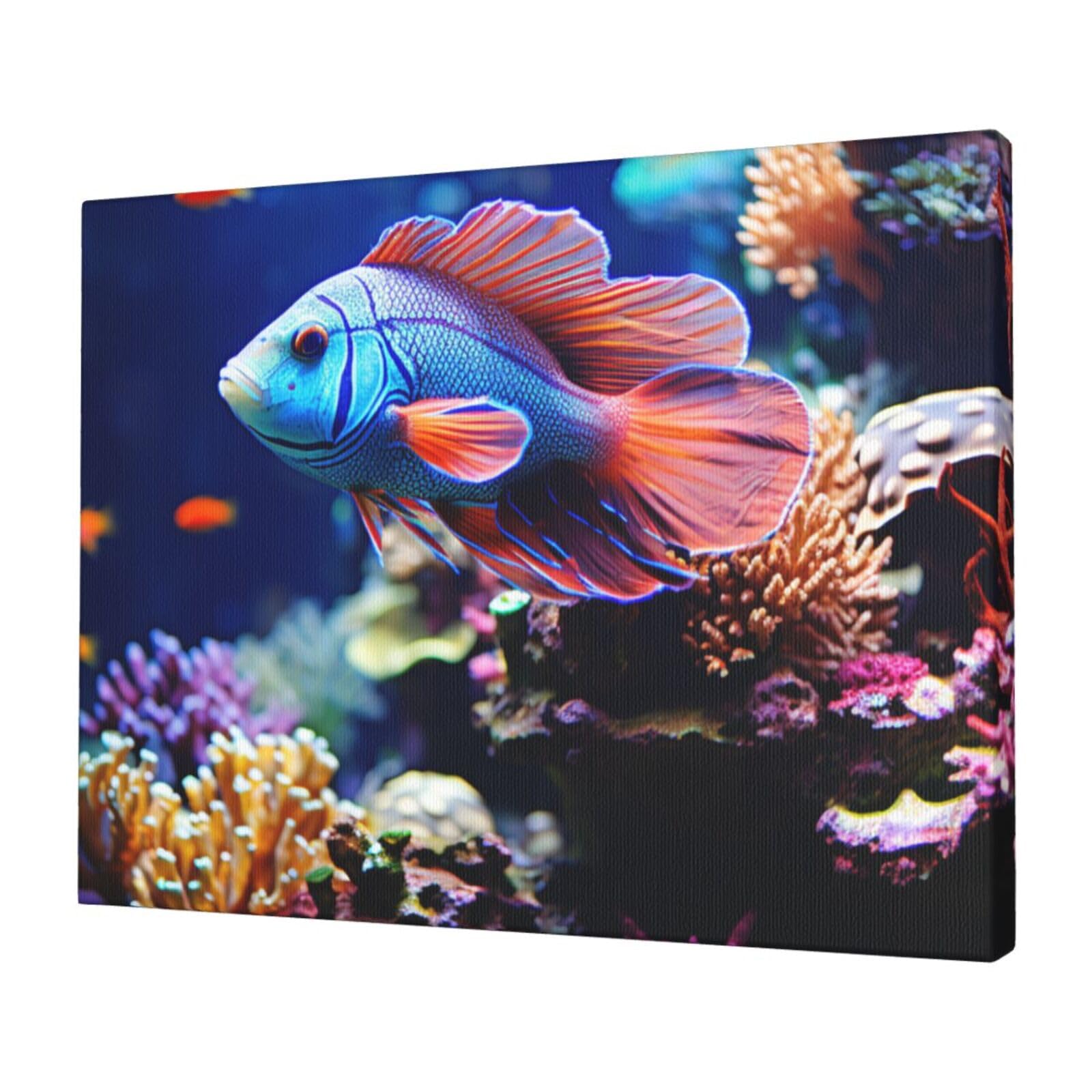 KLOPH Coral Reef Fish Aquarium Canvas Wall Art for Living Room 12"x16" Modern Artwork Painting for Bathroom Hanging Canvas Prints Aesthetic Wallart for Bedroom Kitchen Office Wall Decor