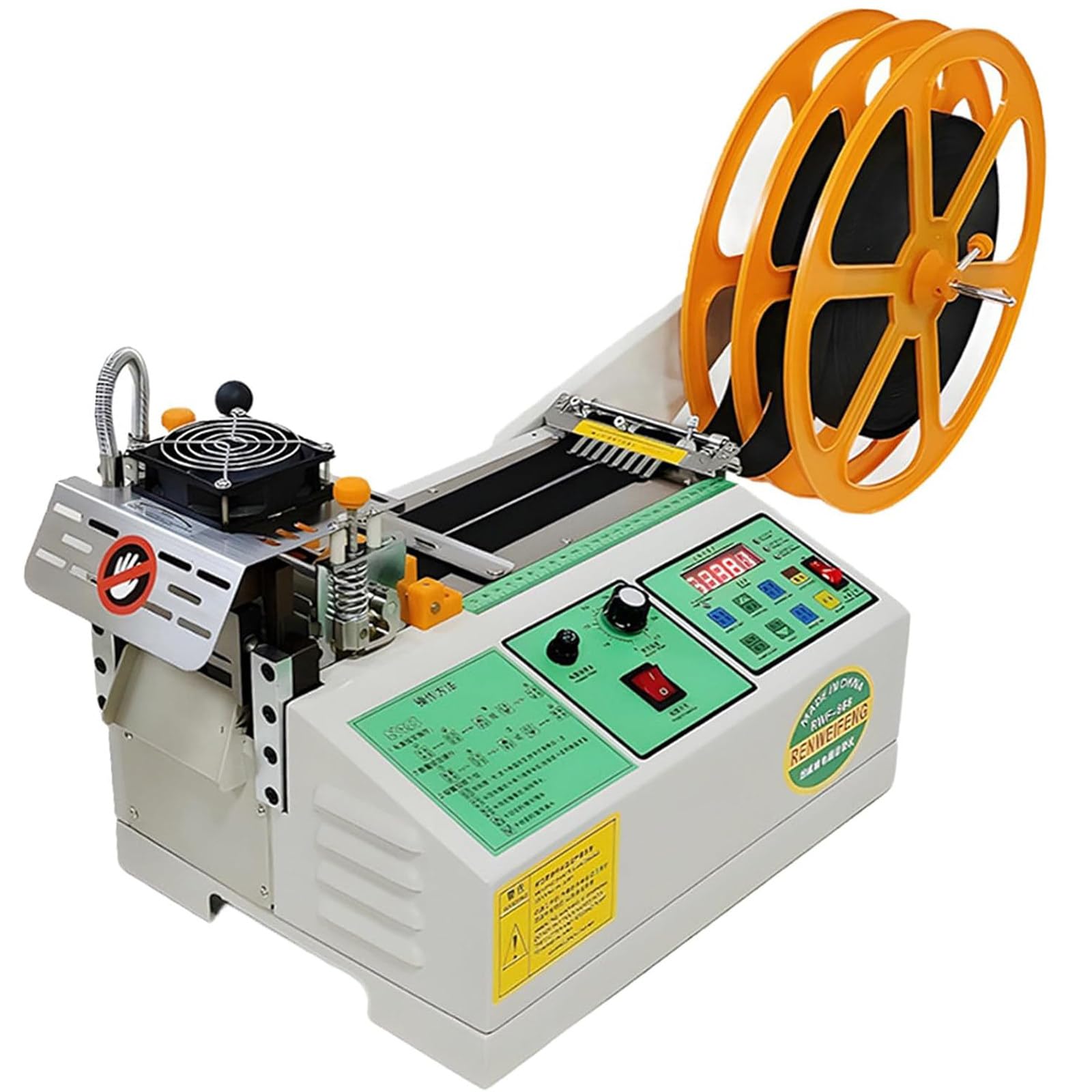PtaTritious Webbing Cutting Machine, Hot and Cold Ribbon Cutter Machine with Display, 95mm Weaving Belt Cutting Dispenser, Zipper Cutting Machine for Elastic Band Self Adhesive Tape Ribbon Zipper