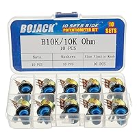 Vista 1 de BOJACK 10 juegos de eje moleteado B10K 3 terminales Potenciómetro giratorio cónico lineal (WH148) Resistencia variable de película de carbono de una