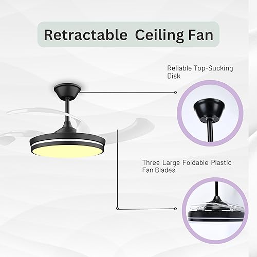 Miniatura 3 de Ventilador de techo retráctil con luces, ventilador de techo retráctil de 42 pulgadas con luz LED y control remoto, motor silencioso de cuchillas