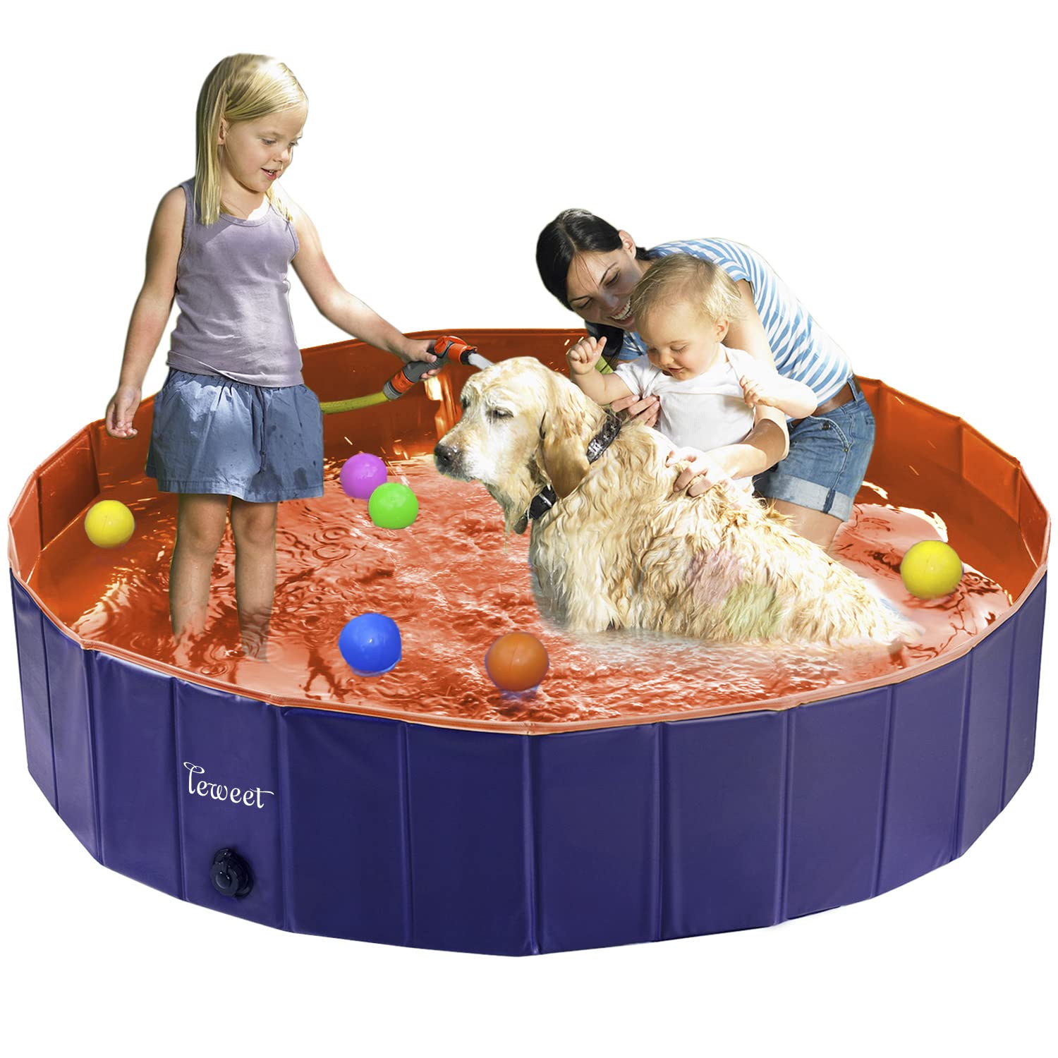 Fuloon PVC Pet Swimming Pool Portable Foldable Pool Dogs Cats Bathing Tub Bathtub Wash Tub Water Pond Pool & Kiddie Pools for Kids in The Garden, (100 x 28cm(39.4inch.D x 11inch.H), Orange)