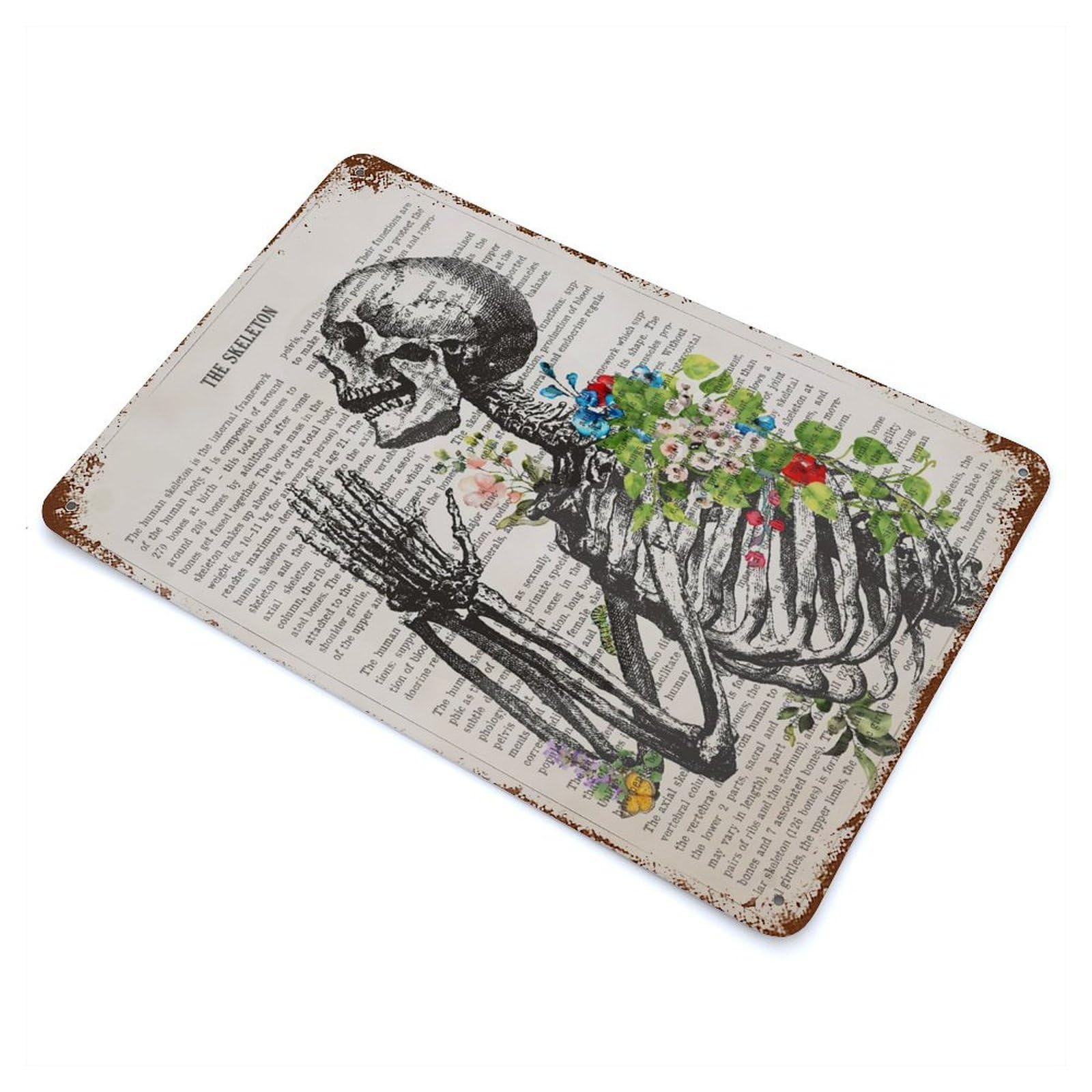 Vintage Rust Metal Sign Praying Skeleton 11.8"x7.9", Decorative Metal Wall Art for Basement, Hobby Room And Garage Decor