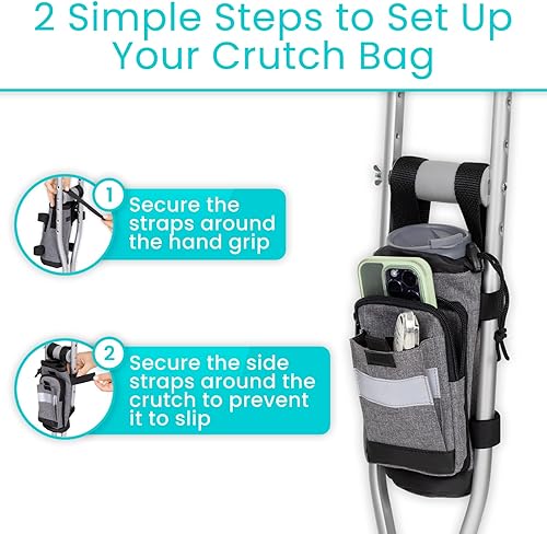 Miniatura 8 de Vive Bolsa de accesorios para muletas y cojines de agarre de mano, bolsa premium resistente al agua para muletas, con soporte para bebidas, 3