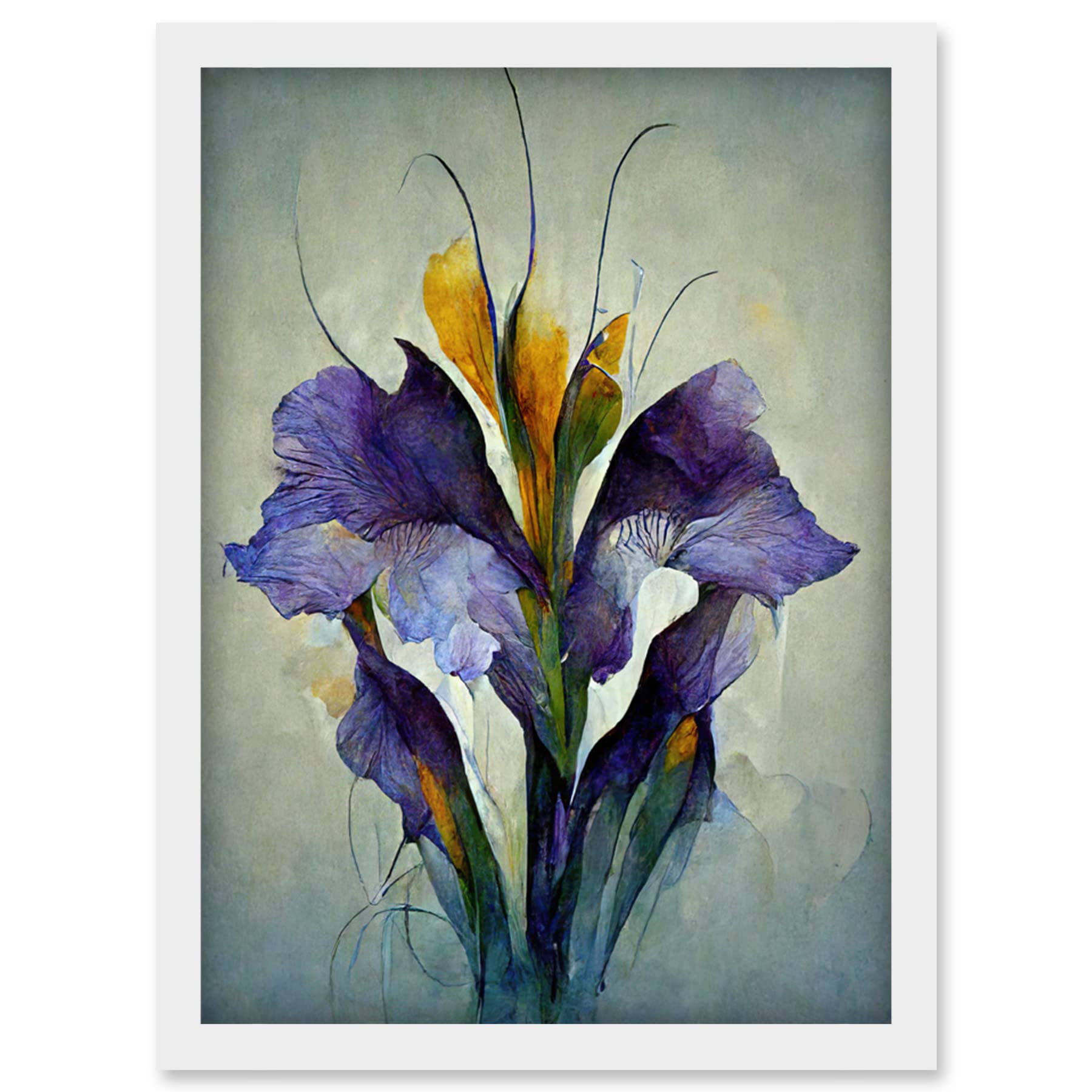 Doppelganger33 LTD Iris Bouquet Modern Watercolour Artwork Framed Wall Art Print A4