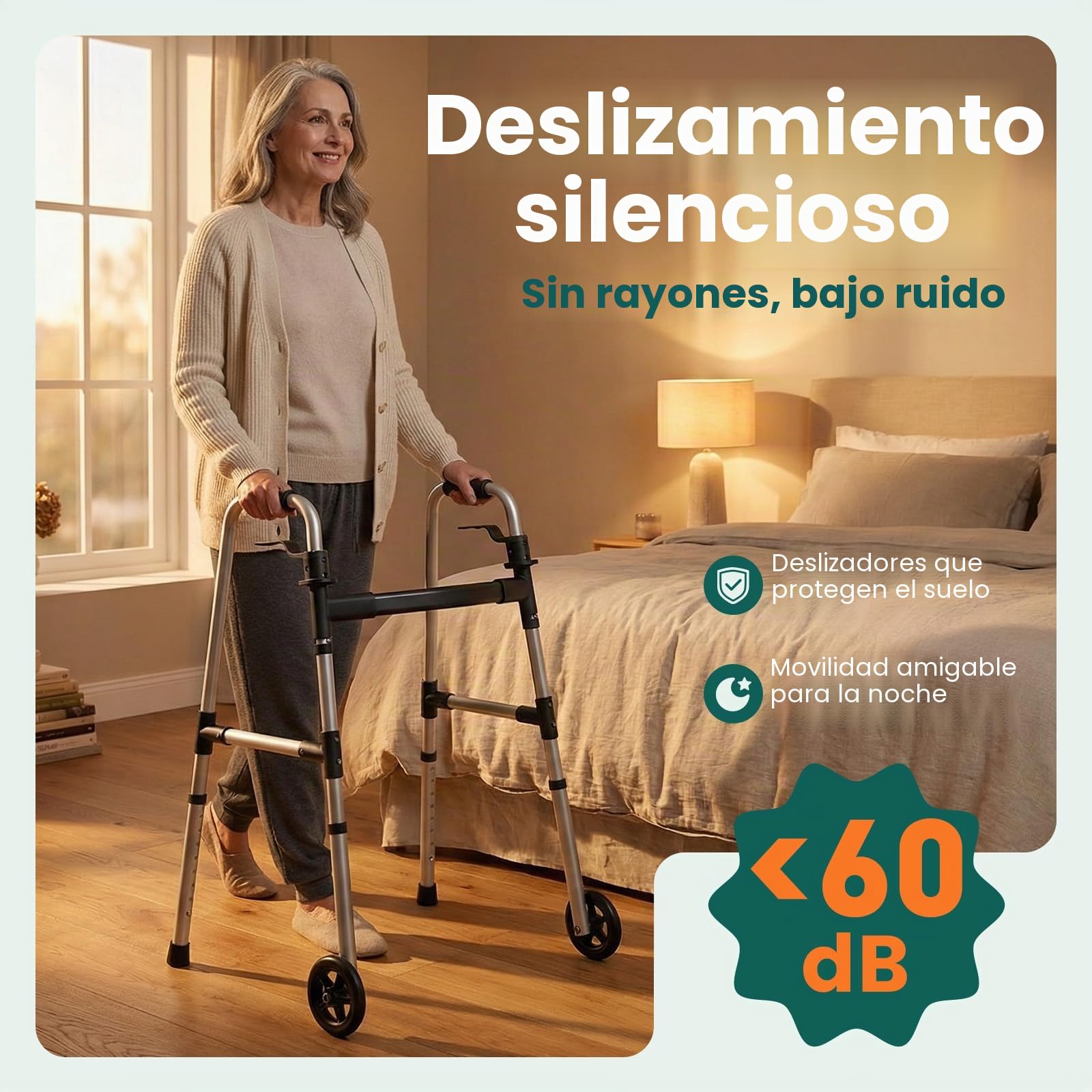 LW01 Andador Plegable con Ruedas para Mayores, Ayuda de Movilidad 2 en 1 con Conteras de Goma y Deslizadores, 8 Ajustes de Altura, Aluminio Ligero hasta 136 kg, Interior/Exterior