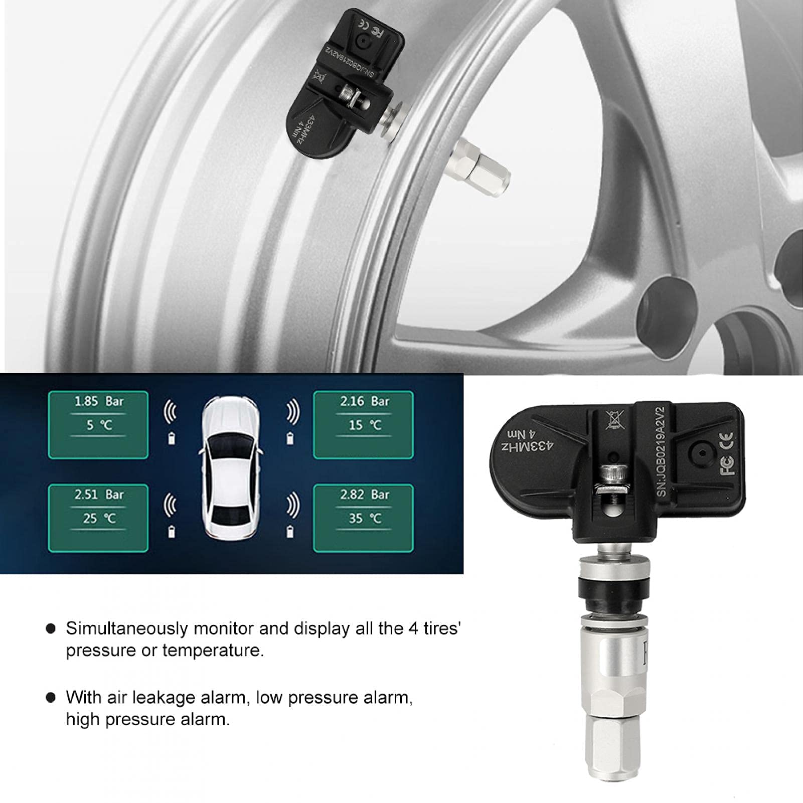 Alarma de presión de neumáticos, sistema de monitorización de presión de neumáticos de coche automático USB TPMS con sensor interno para navegación Android